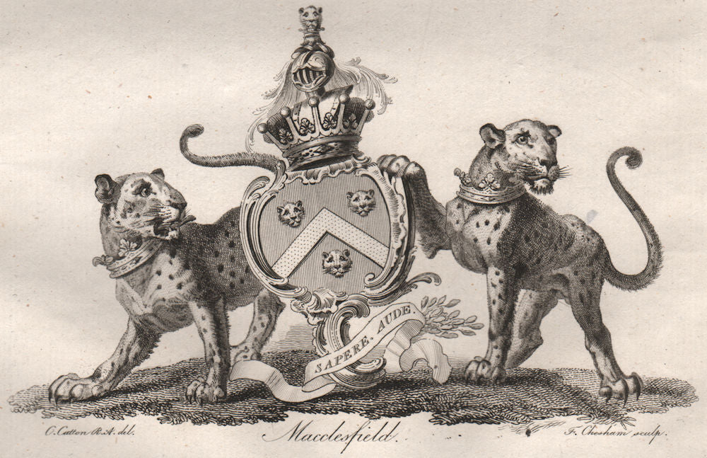 MACCLESFIELD. Coat of Arms. Heraldry 1790 old antique vintage print picture